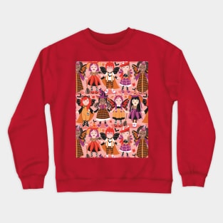 Witches dance // pattern // pink background red orange and berry pink halloween fantasy costumes Crewneck Sweatshirt